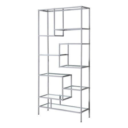Pemberly Row Bookshelf Bookcase Etagere 72"H Office Bedroom Metal Grey Clear