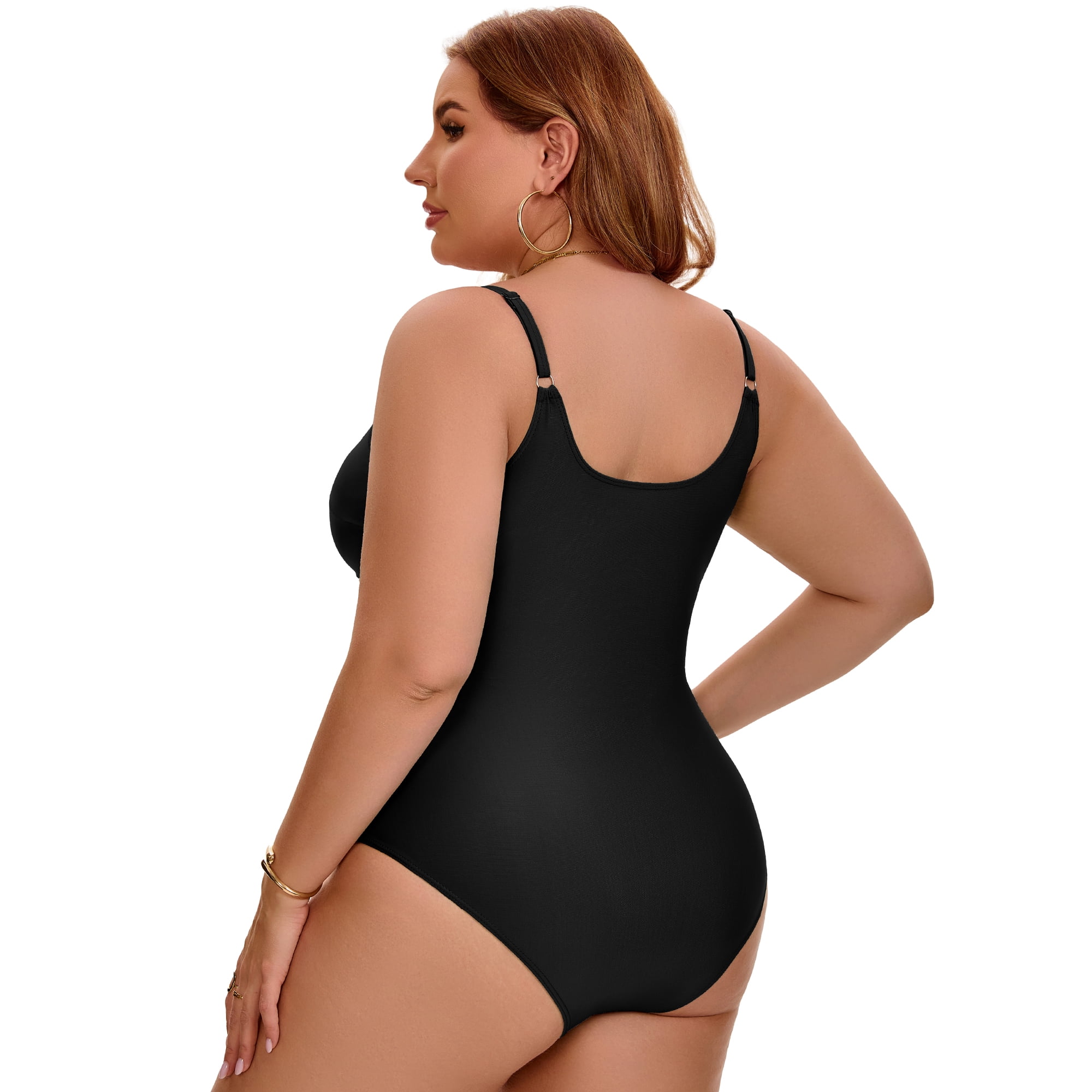 DARING DIVA Women's Plus 1 Piece Tummy Control Cutout High Swimsuit 3X Black