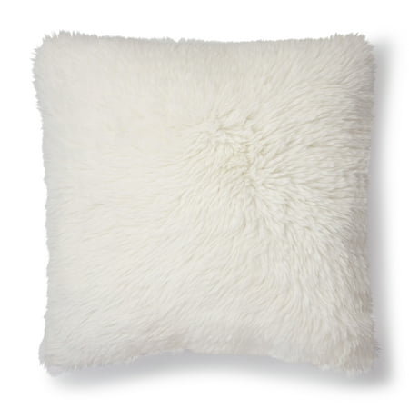 Mainstays High Pile Faux Rabbit Decorative Pillow, 17" x 17", White, 1 per Pack