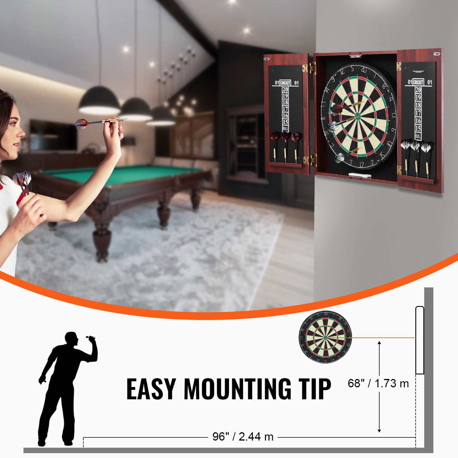 KFFKFF Dartboard with Cabinet Kit, Official Size Dartboard Cabinet Set, Steel Point Dart Concealment Cabinet, Simple Assembly, Comes with All Necessary Equipment, Ideal for Cricket Matches