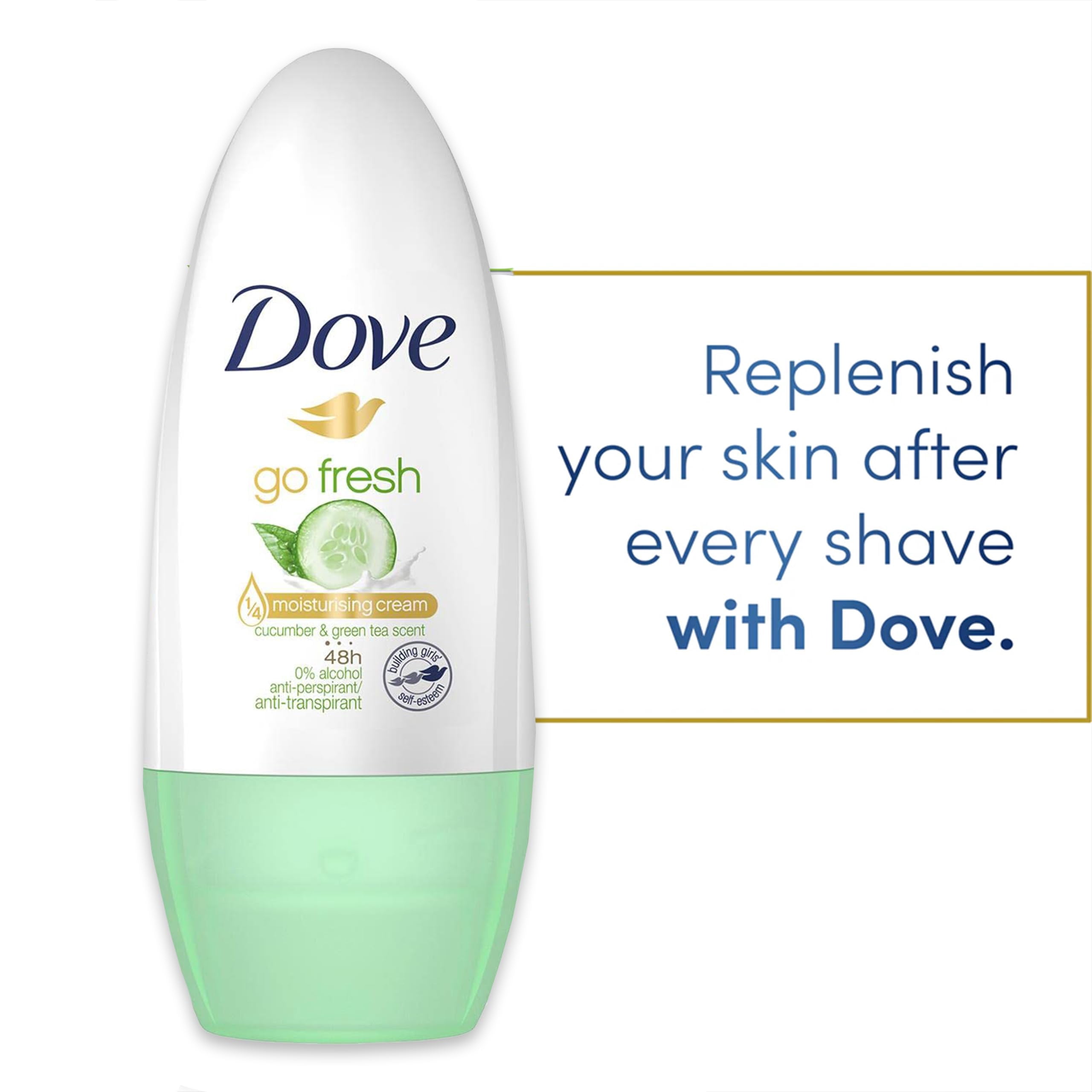 Dove Roll on Deodorant, 6 Pack, Travel Size TSA Approved, Cucumber and Green Tea Scent Antiperspirant Deodorant for Women, 48 Hour Sweat Protection, On The Go, 1.4 oz. Each