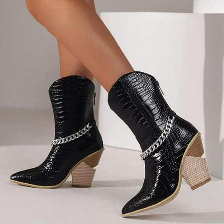 

Tdoqot Womens Faux Fur Boots- Christmas Gifts Warm Chunky Heel Mid-Heel Women s Ankle Boots Black 42