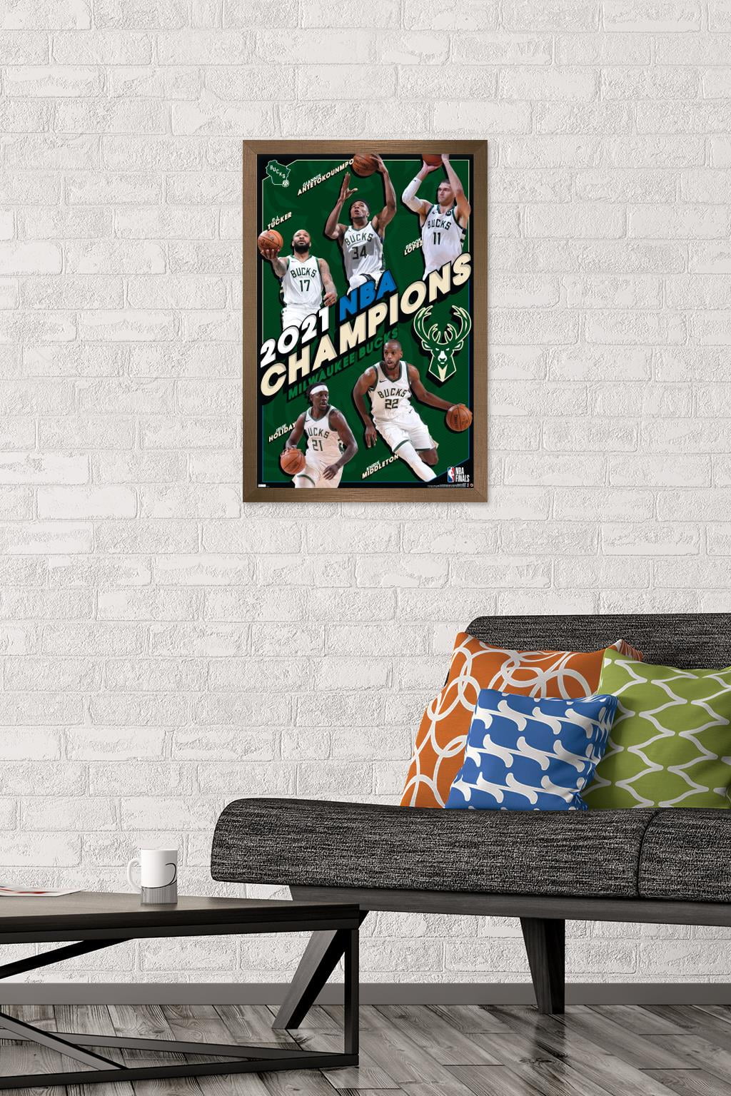 NBA Milwaukee Bucks - 2021 NBA Finals Champions Wall Poster, 14.725" x 22.375", Framed