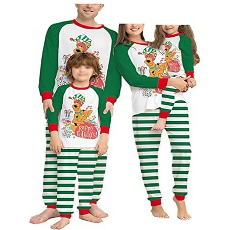 

Family Christmas Pajamas Matching Set Cartoon Dog Print Long-Sleeve Tops with Striped Pants Sleepwear Set for Adult Kid Baby Dog