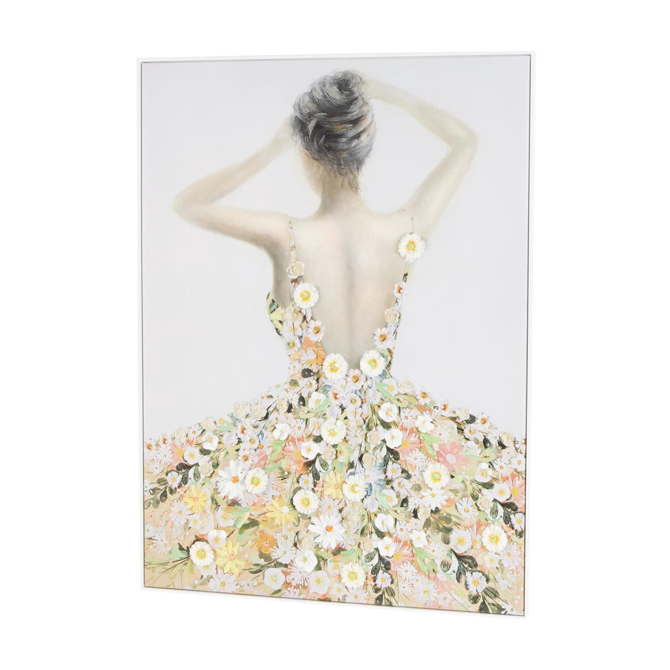 36" x 47" Woman Framed Wall Art with 3D Daisy Flowers, by DecMode