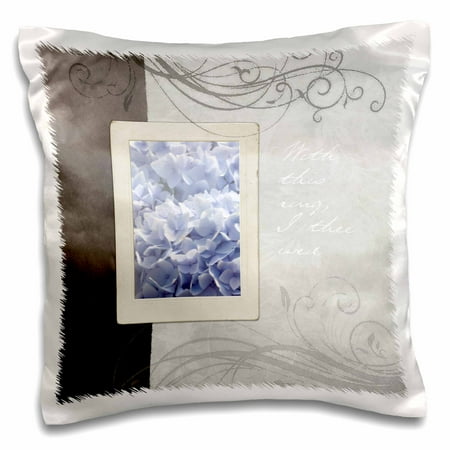- 3dRose Blue Hydrangea With This Ring Wedding Floral - Romantic Flowers - Pillow Case, 16 by 16-inch
