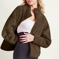 thumbnail image 4 of RYRJJ Womens Fleece Jackets Casual Long Sleeve Stand Collar Fuzzy Sherpa Zip Up Warm Coats Fall Winter Outwear with Pockets(Brown,XXL), 4 of 9