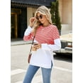 thumbnail image 5 of Deago Women Striped Color Block Long Sleeve Crew Neck Sweatshirt Casual Loose Fit Pullover Shirts Side Split Tunic Tops, 5 of 8