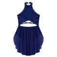 thumbnail image 4 of YONGHS Girls Rhinestones Lyrical Dance Dress Cutout Strappy Sleeveless Ruched Mesh Overlay Leotard Navy Blue 16, 4 of 5