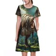 thumbnail image 1 of Easygdp Green Forest Dinosaur para Vestido Transpirable de Mujer, Vestido Suelto de Manga Corta con Pliegues y Bolsillos para el Verano, 1 of 6