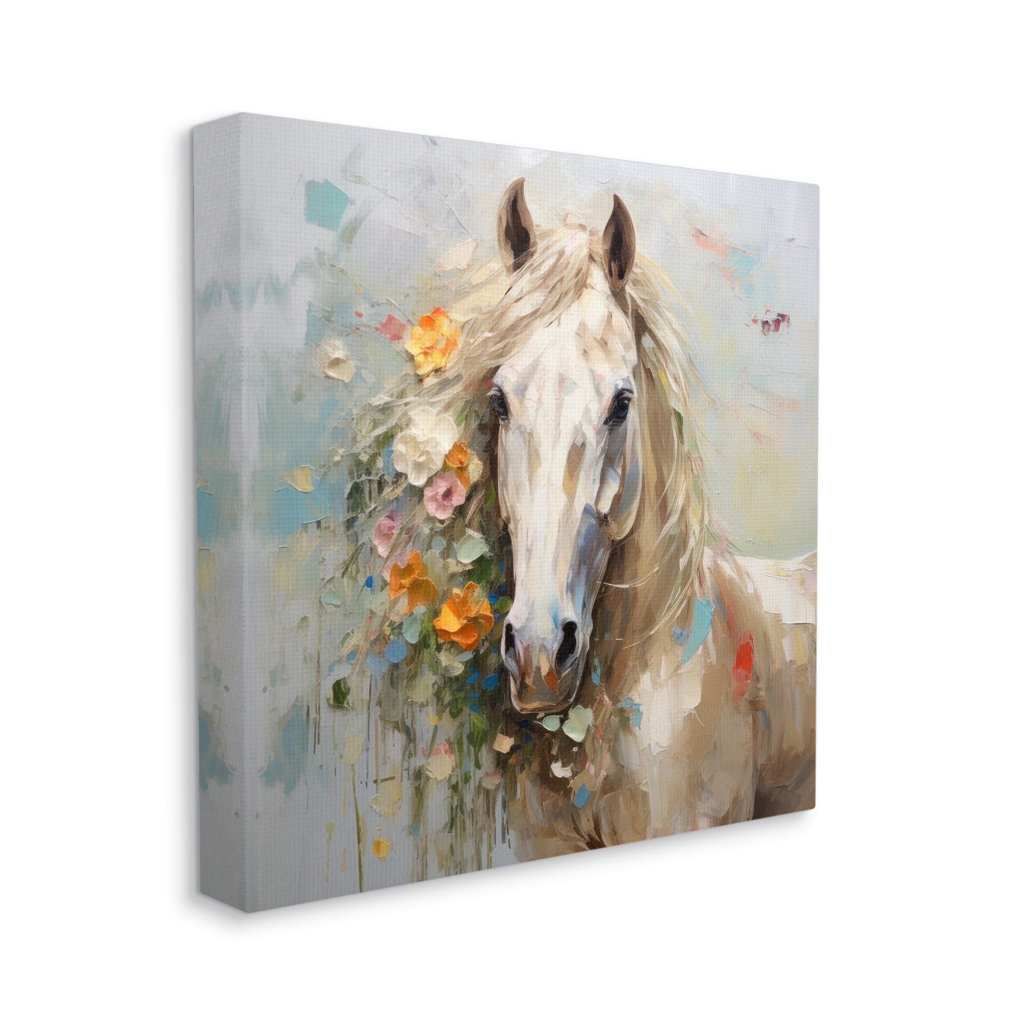 Stupell Industries Abstract Stallion with Flowers Animals & Insects Painting Gallery Wrapped Canvas Art Print Wall Art, 17 x 17