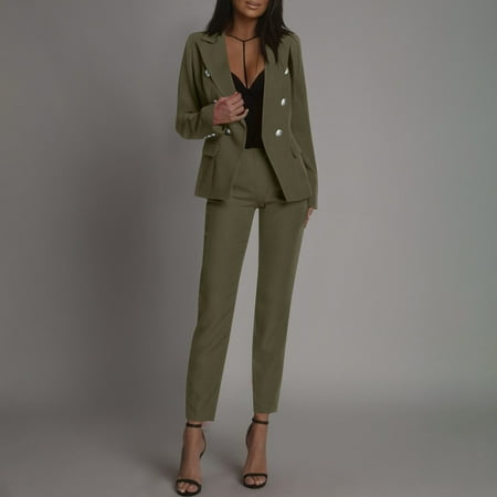 Xdegoge Suit Sets Women 2 Piece Outfits Plus Size formal Officewear Long Sleeve V-Neck Lapel Blazer Jacket Office Open Front Cardigan High Waist Dress Pant Work Trousers Business Casual Clothes