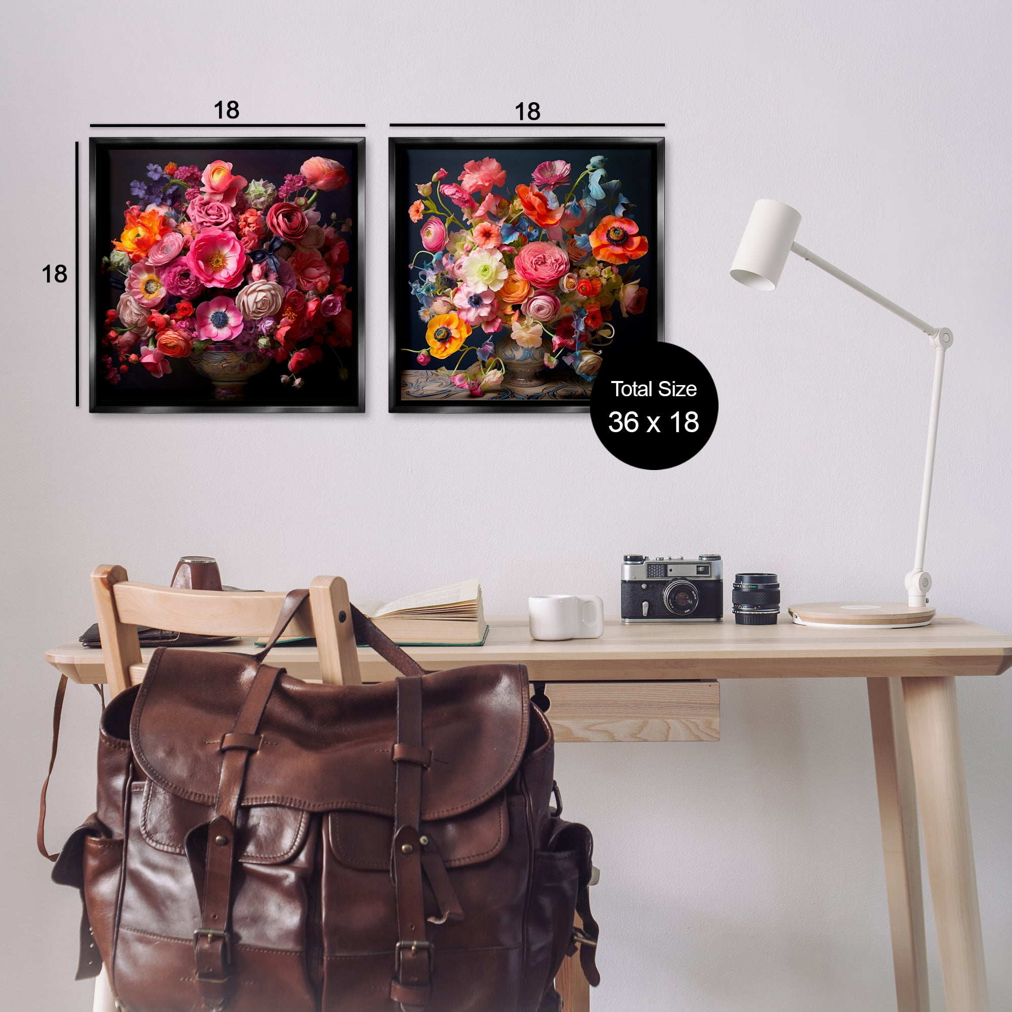 Stupell Industries Stunning Still Life Floral Arrangement Plants & Flowers Photography Black Floater Framed Canvas Art Print Wall Art, 18 x 18, Set of 2