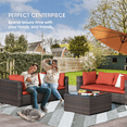 thumbnail image 2 of TANGJEAMER 5 Piece Patio Furniture Set, All Weather Outdoor Sectional PE Rattan, Patio Conversation Sets with Cushions and Glass Coffee Table for Garden Lawn Balcony Porch Deck, Red, 2 of 8