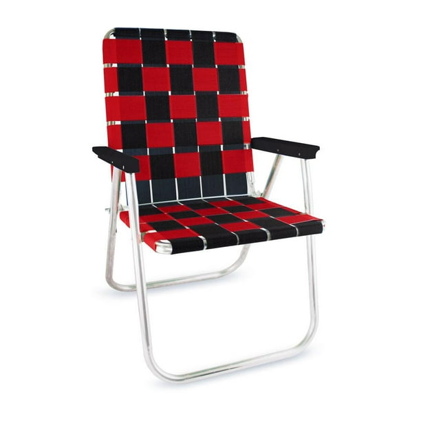 Lawn Chair Usa Folding Aluminum Webbing, Red And Black Folding Patio Chairs
