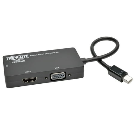 UPC: 0037332237668 | Tripp Lite P136-06NHDV4KBP DisplayPort 1.2 to VGA/DVI/HDMI All-in-One Converter Adapter 4K x 2K HDMI @ 24/30 Hz 6 in. – Black