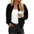 thumbnail image 3 of Womens Short Jackets Fleece Warm Casual Long Sleeve Zip Up Oversized Jacket Plain Soft Fashion Fall Winter Lightweight Trendy Comfy Basic Outerwear, 3 of 7