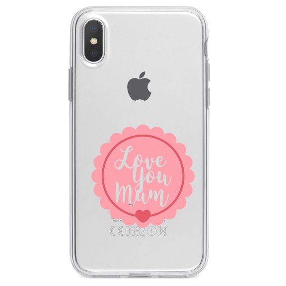 DistinctInk Clear Shockproof Hybrid Case for iPhone XR (6.1" Screen) - TPU Bumper Acrylic Back Tempered Glass Screen Protector - Love You Mum - Pink Ribbon