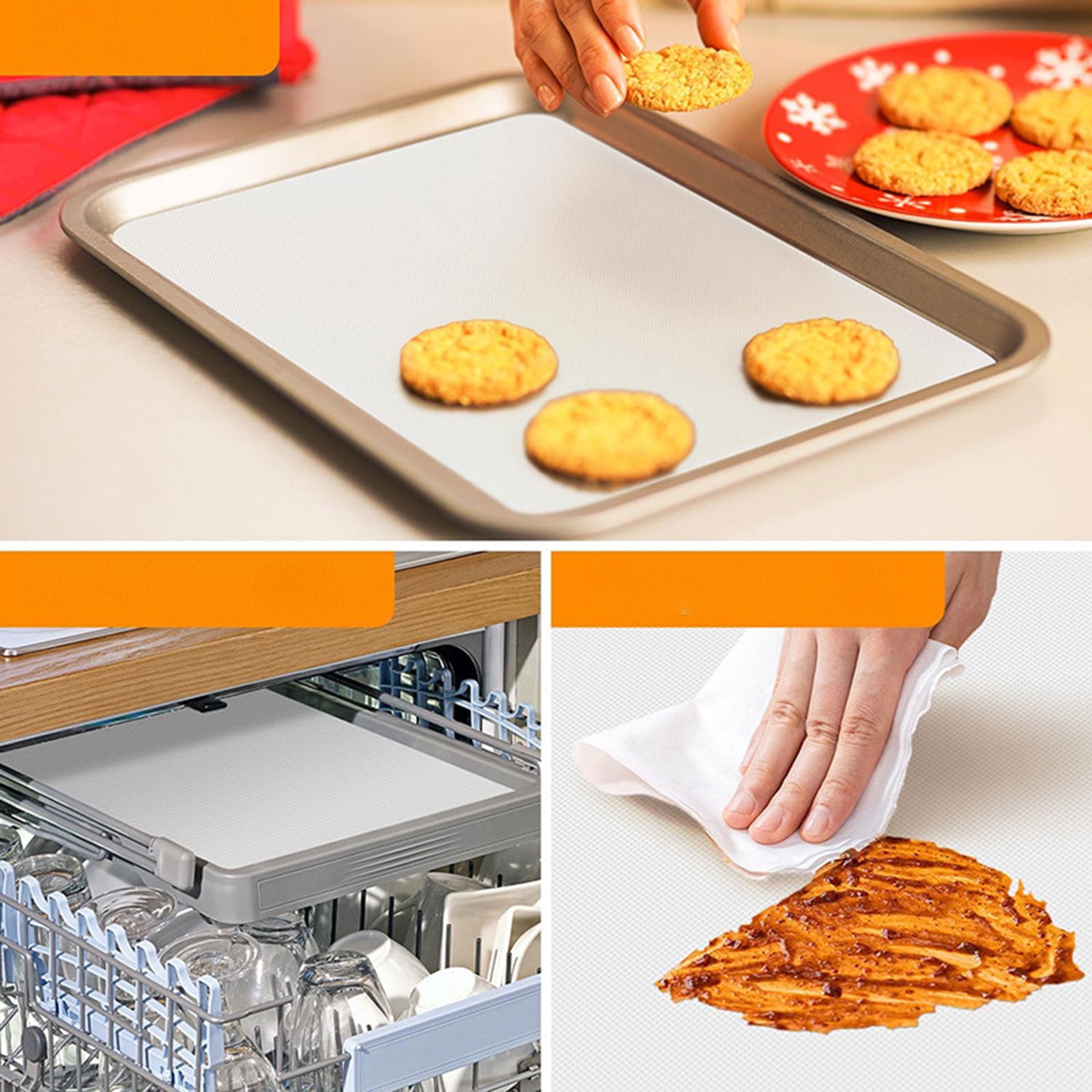 NonStick Reusable Dough & Pastries Mat Silicone Baking Mat Roll Heat Resistant Baking Bread Mat for Oven Liners Pastries