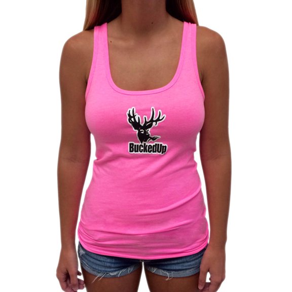 Distressed Safety Pink Tank with White BuckedUp® Logo