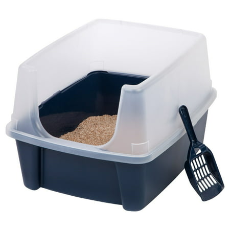 IRIS Open-Top Cat Litter Box with Shield and Scoop, Regular,