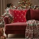 thumbnail image 4 of Cojín Decorativo Bordado con Árbol de Navidad y Copos de Nieve | Cojín Rojo Suave para Sofá de 45 X 45 Cm | Decoración Festiva para Sala de Estar | Poliéster | 1 Cojín, 4 of 6