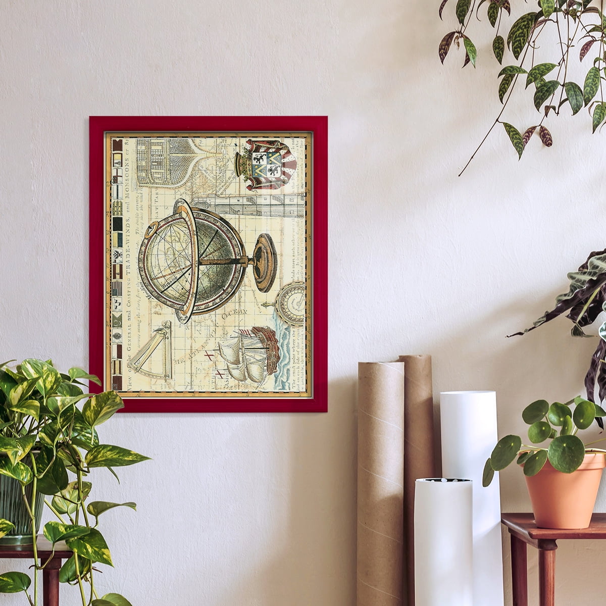Nautical Map II -Framed Print w/glass-Cherry Red