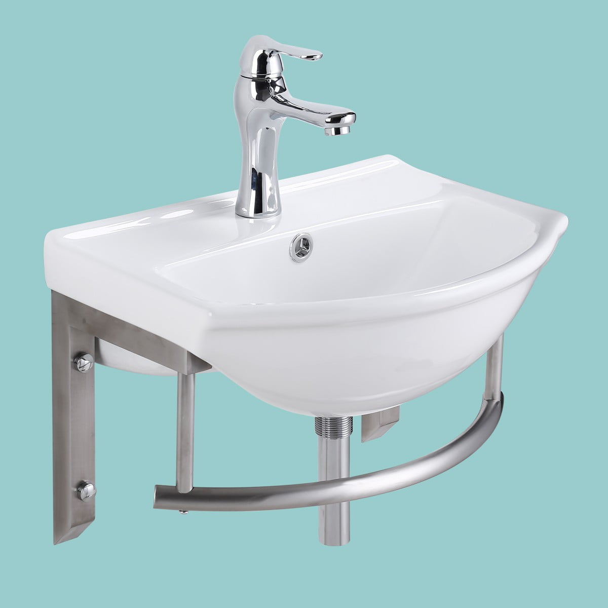Ridge Small Wall Mounted Bathroom Sink 17 3/4" White w/Faucet Drain Towel Bar and Overflow Renovators Supply