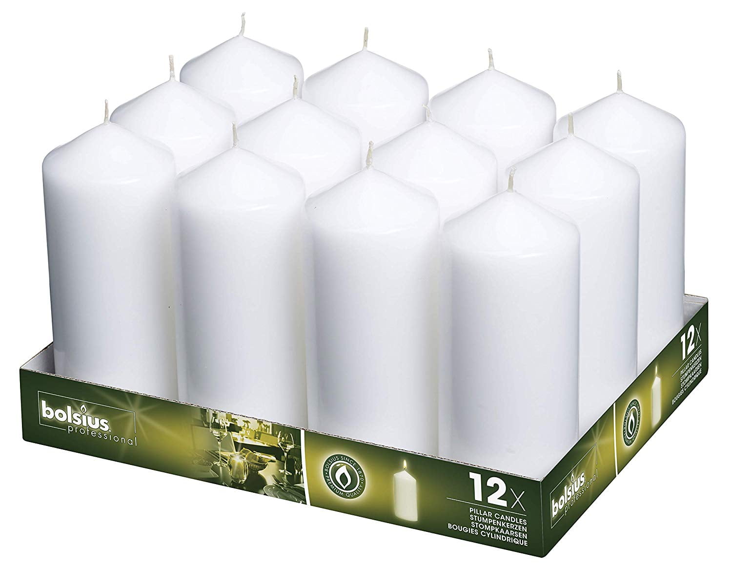 BOLSIUS White Pillar Candles 2.75 X 6.6" Set of 12 62 Hr of Long
