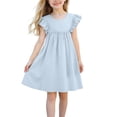 thumbnail image 6 of Crunowin Girls Summer Dress Sleeveless Round Neck Linen Look Flutter Sleeve Detail Kids Casual Summer Dress Light Blue Size 4T, 6 of 7