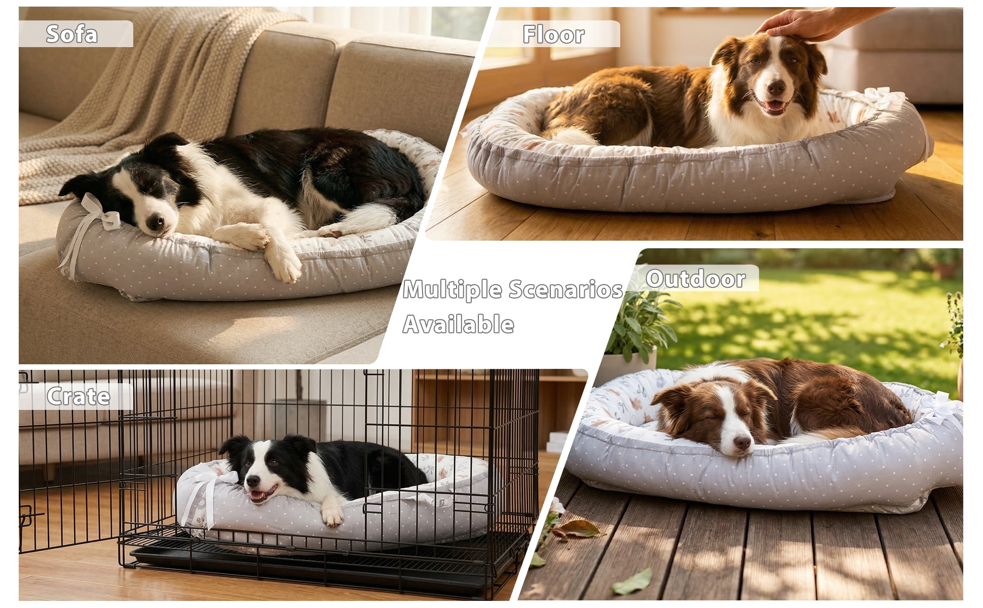 Dog Bed and Cat Bed - 100% Cotton with Foam Pet Bed for Small and Large Dogs-Grey