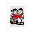 thumbnail image 1 of Boy Girl Bench Book Patriotism China Desktop Photo Frame Picture Display Decoration Art Painting, 1 of 3