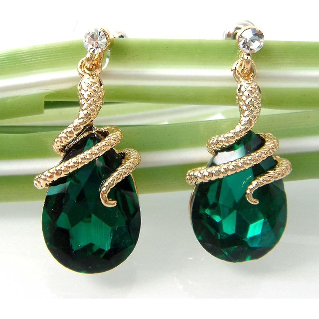 Pendientes colgantes con forma de serpiente y circonitas multicolores en forma de pera y cristales bañados en oro de 18 k