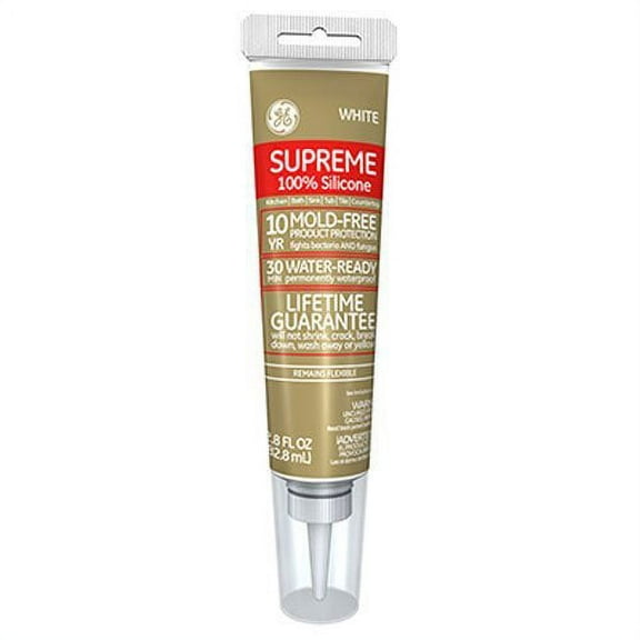 GE Supreme Silicone Caulk Tube - 30 Min Water-Ready, Waterproof - 2.8 oz, White