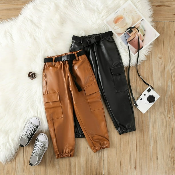 KYAIGUO 2-7Y Girls PU Leather Pants for Toddler Kids Fall Fashion