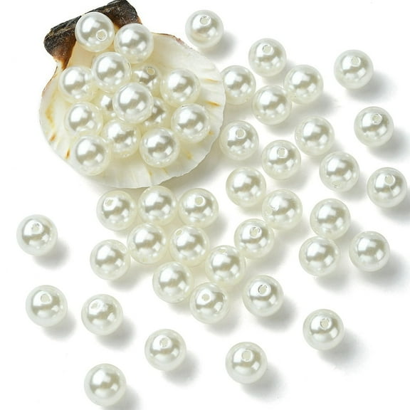 50pc Plastic Imitation Pearl Round Beads White 12mm Hole: 2mm