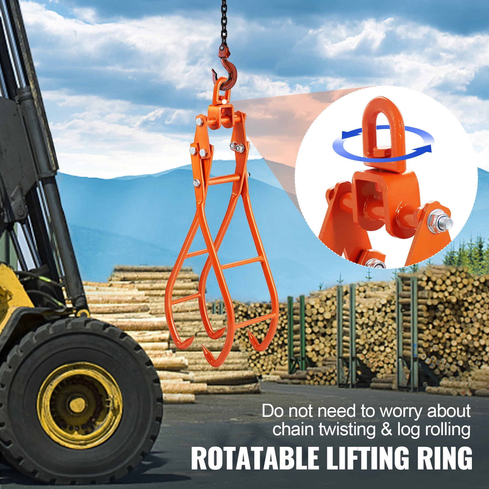 KFFKFF Timber Claw Hook, Swivel Steel Log Lifting Tongs, 28 inch 4 Claw Log Grapple for Logging Tongs, Eagle Claws Design with 2205 lbs/1000 kg Loading Capacity