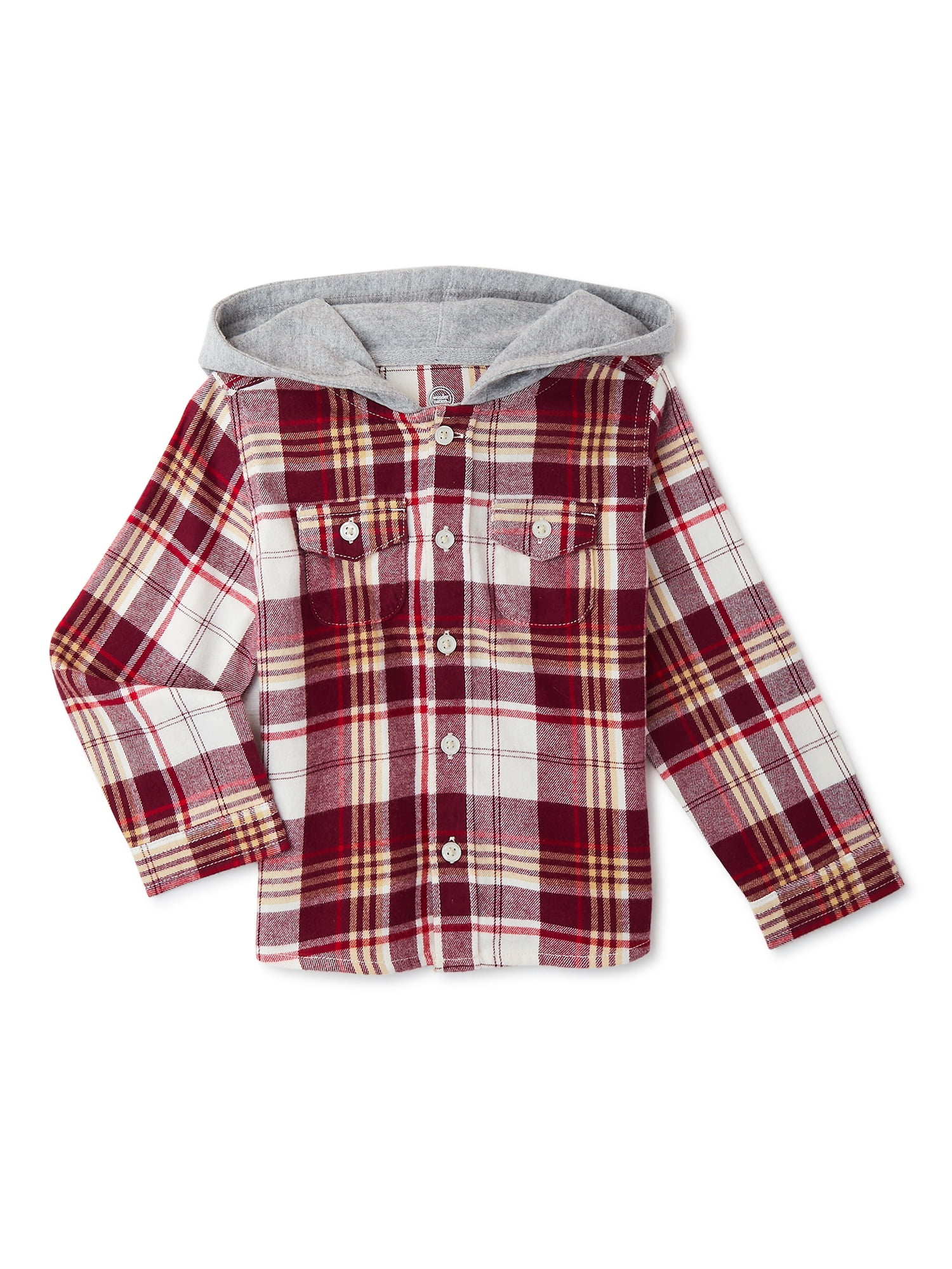 Wonder Nation Baby and Toddler Boys’ Hooded Flannel Shirt, Sizes 12M-5T