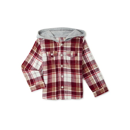 

Wonder Nation Baby and Toddler Boys’ Hooded Flannel Shirt Sizes 12M-5T