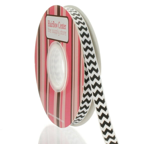 3/8" Black Chevron ZigZag Grosgrain Ribbon 25 Yard
