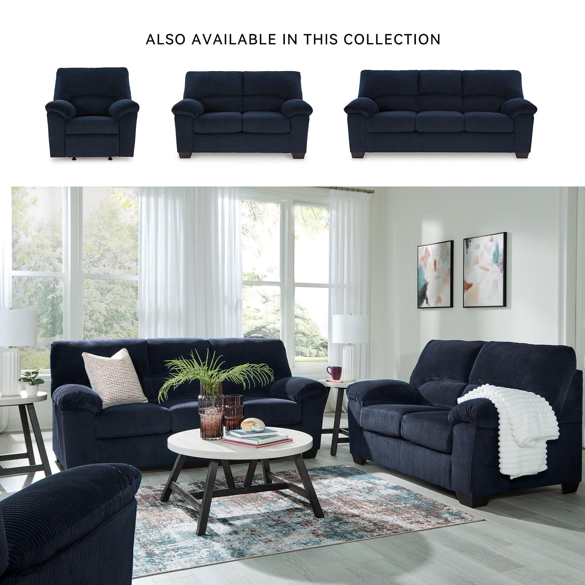 Ashley Furniture SimpleJoy Polyester Upholstered Sofa in Navy