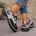 thumbnail image 5 of Oxford Shoes for Women Round Toe Vintage Floral Print Trendy Splice Leather Lug Sole Low Heel Lace up Dress Shoes Black Size 7, 5 of 7
