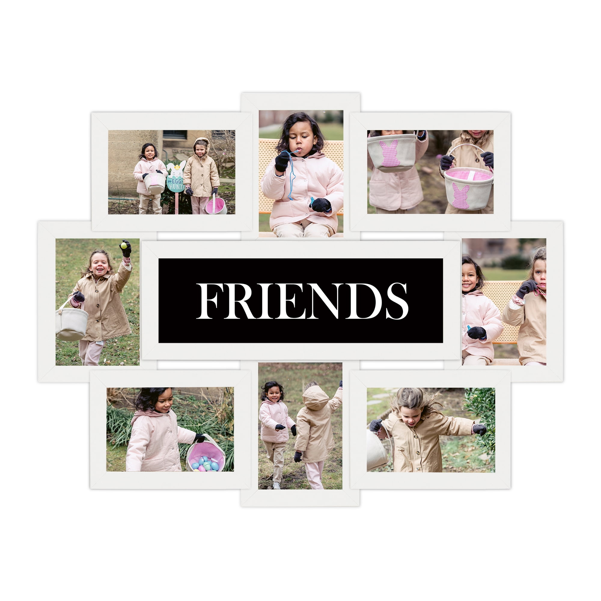 Classic Reunion 8-Opening 17" x 22" Wall Hanging Photo Frame Friends Theme 6" x 4" White Edge