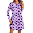 thumbnail image 5 of Tauxra Women Valentine Print Round Neck Long Sleeve Dress,Casual Pullover, 5 of 5