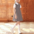 thumbnail image 2 of KyCheLot School Uniform Set for Girls Short Sleeve Blouse and Crewneck Sleeveless Dress with Bowtie Dress Set 3-15Years, 2 of 5