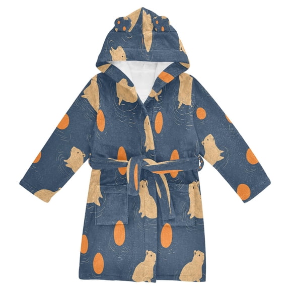 FORMRS Niños Bathrobe Unisex Hooded Robe Soft Plush Pajamas Sleepwear, Size 2-3T, Blue Capybaras