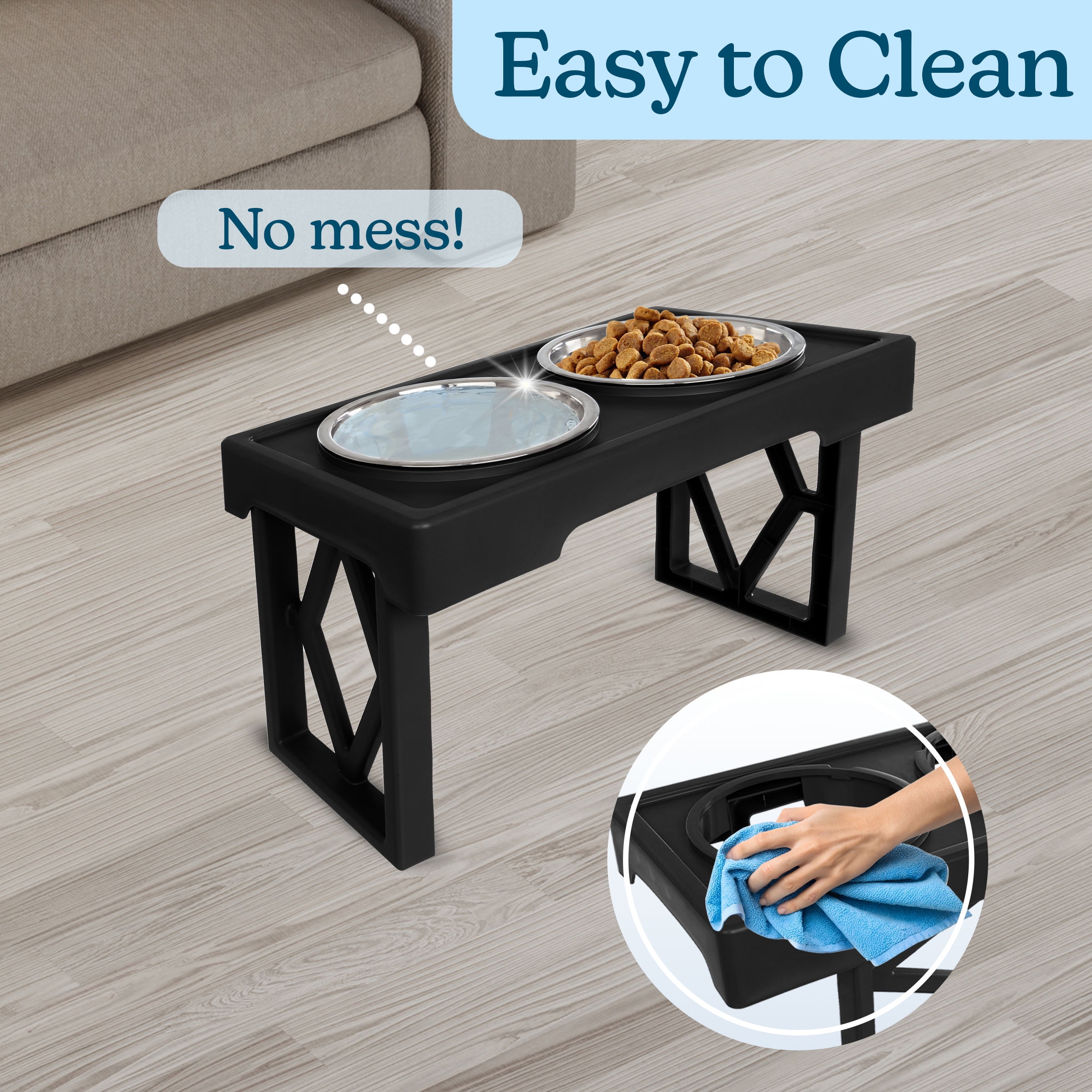 PETMAKER Elevated Dog Bowls - 3 Height Adjustable Dog Bowl Stand (Black)