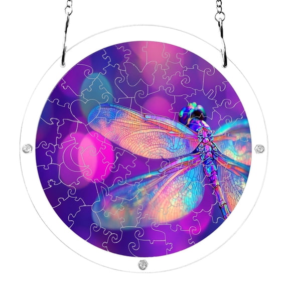 Dragonfly Neon Colored Acrylic Jigsaw Puzzles 83 Pieces Suncatcher for Window Hanging 7.5 Inch Holiday Home Decor