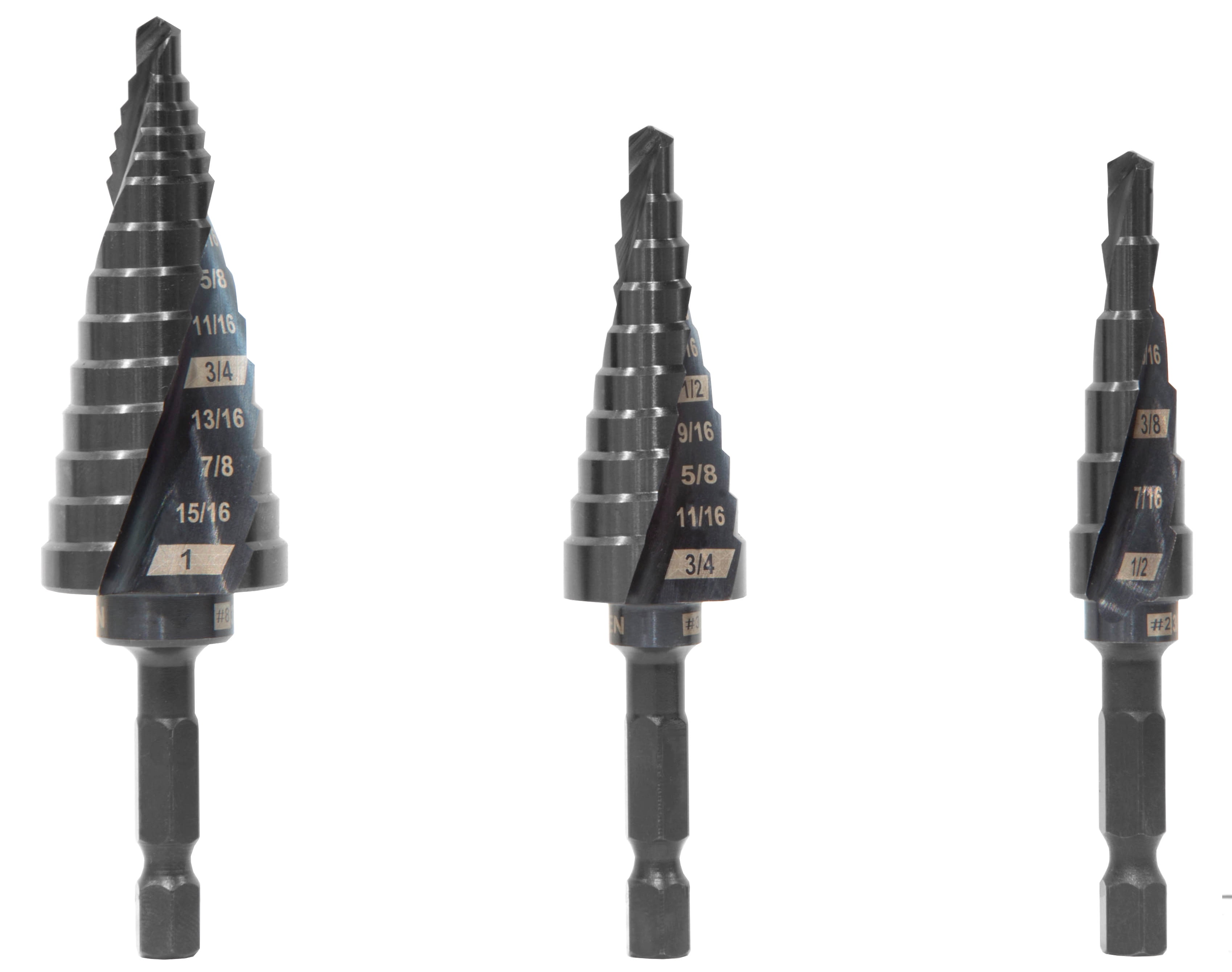 WEN 3-Piece Impact-Duty Titanium Step Drill Bit Set with #2, #3, and #8 Step Drill Bits