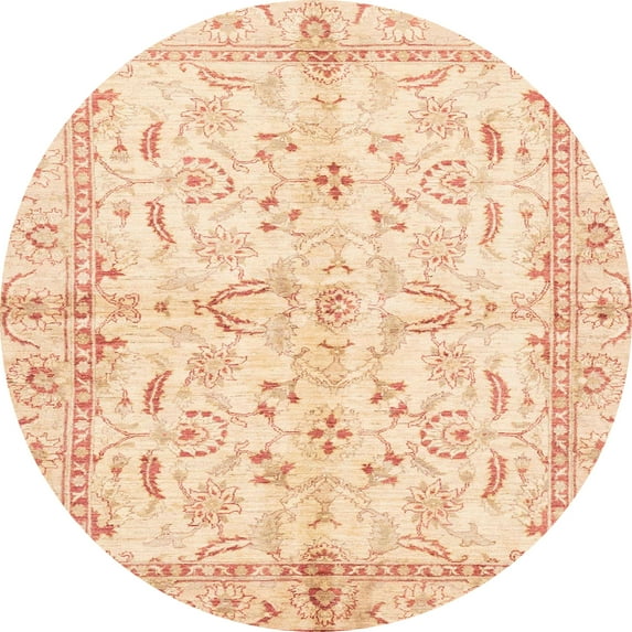 Ahgly Company Indoor Round Abstract Khaki Gold Oriental Area Rugs, 6' Round